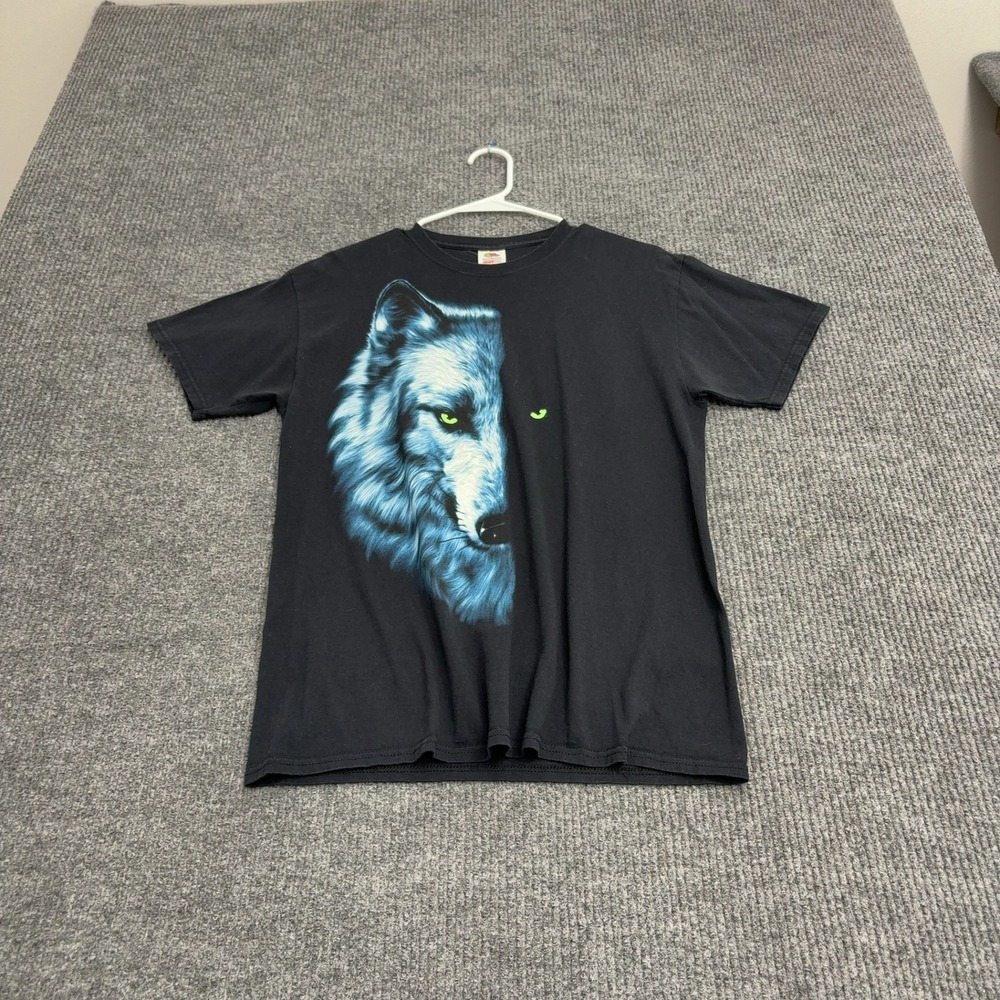 Fruit of the Loom T Shirt Mens M Black Cotton Wolf Graphic Nature Streetwear